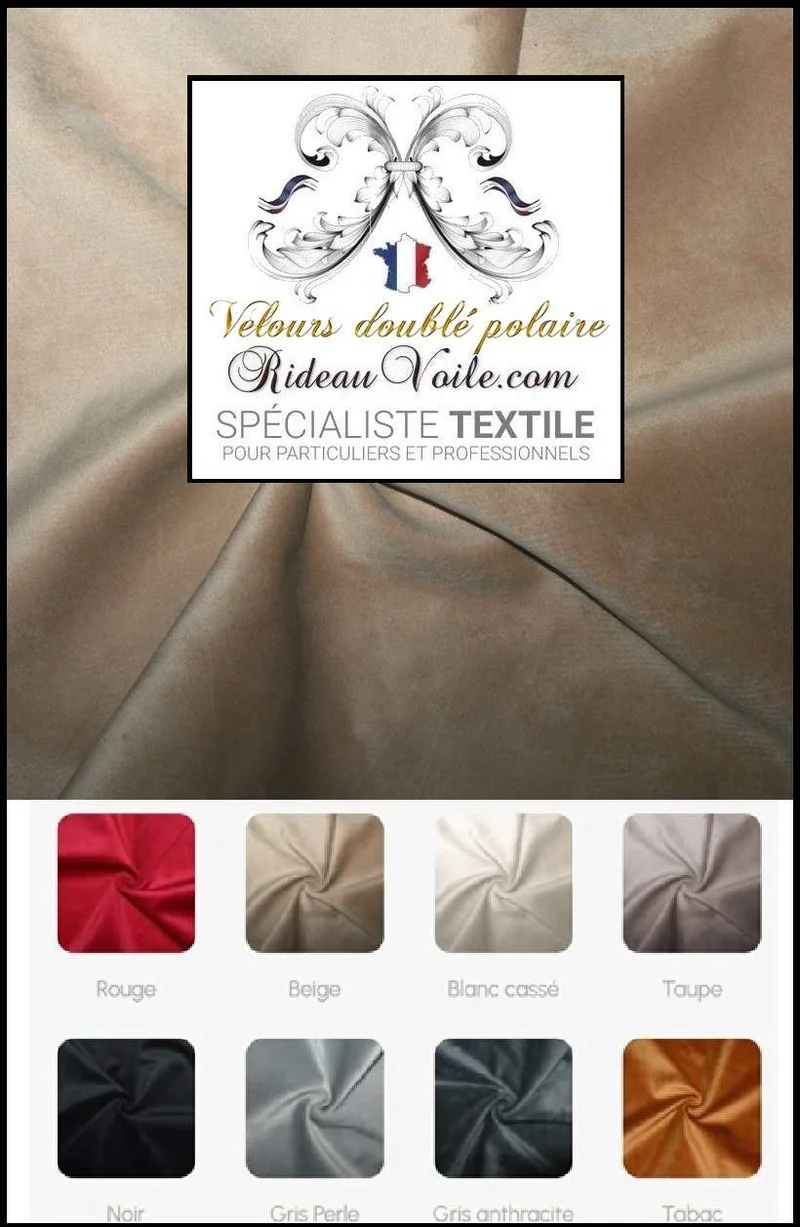 Velours beige isolant froid doublé revers polaire gris Occultant thermique Acoustique mètre