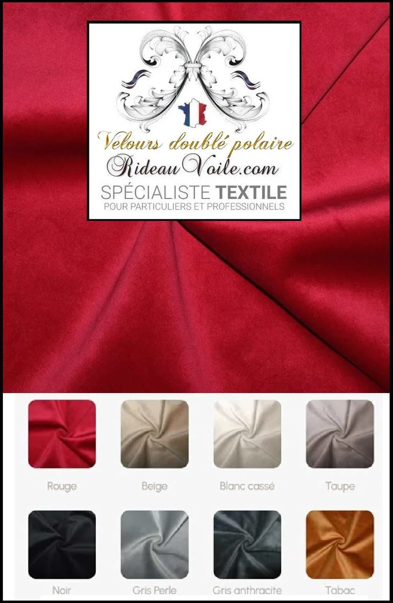 Velours rouge isolant froid doublé revers polaire gris Occultant thermique Acoustique mètre