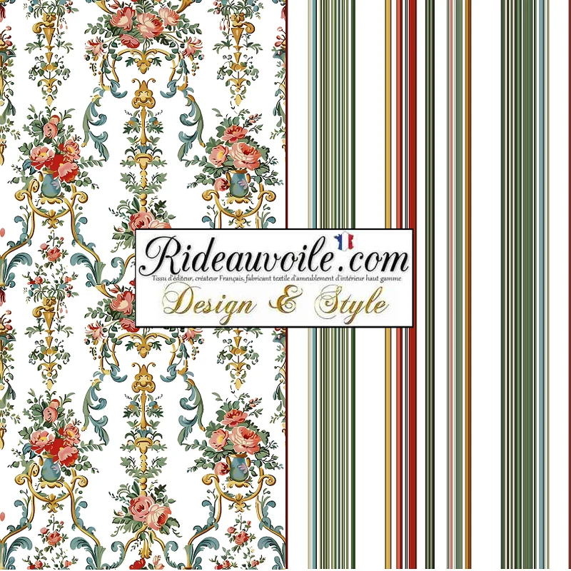 Tissu M1 ameublement Rococo fleuri ornement floral mètre rideau voilage IGNIFUGE