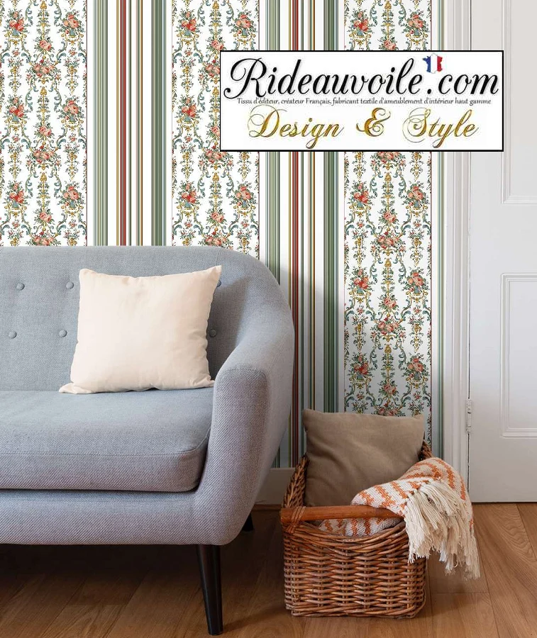 Tissu M1 ameublement Rococo fleuri ornement floral mètre rideau voilage IGNIFUGE
