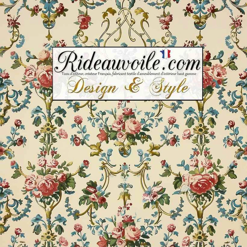 Tissu ameublement intérieur vintage motif Baroque cretonne style Rococo Floral mètre