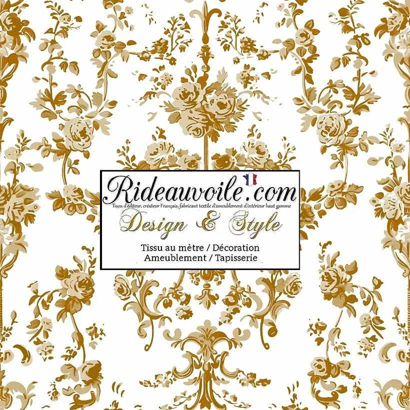 Tissu vintage Baroque mètre style Rococo imprimé florale ameublement ocre RIDEAU