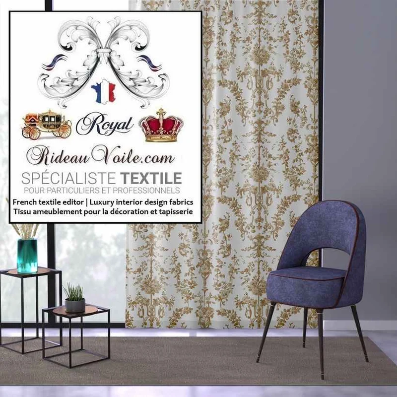 Tissu vintage Baroque mètre style Rococo imprimé florale ameublement ocre RIDEAU