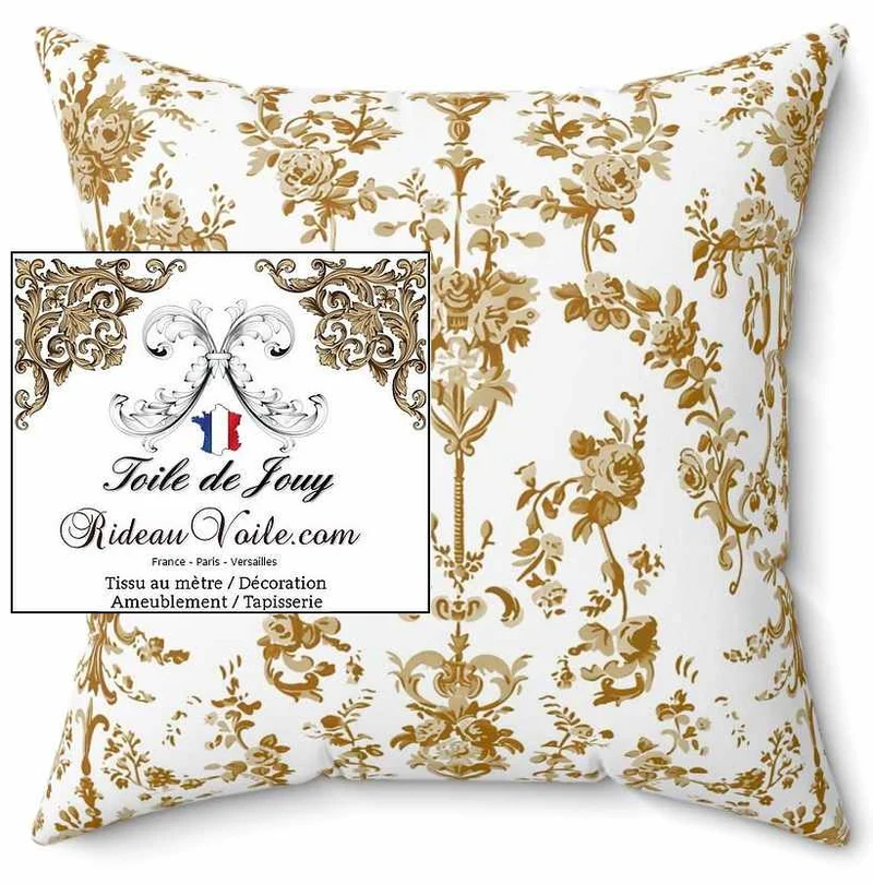 Tissu vintage Baroque mètre style Rococo imprimé florale ameublement ocre RIDEAU