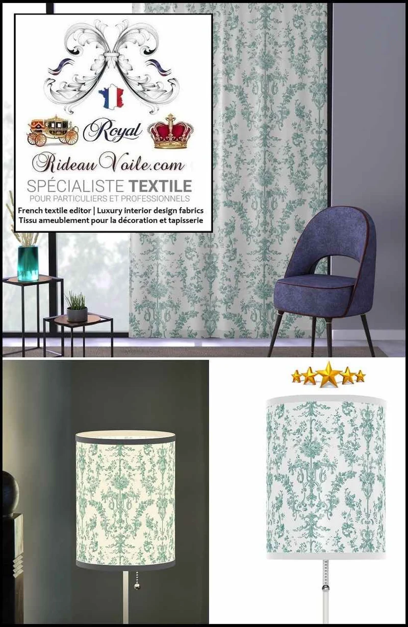 TOILE AMEUBLEMENT bleu Baroque mètre style Rococo imprimé florale confection rideau