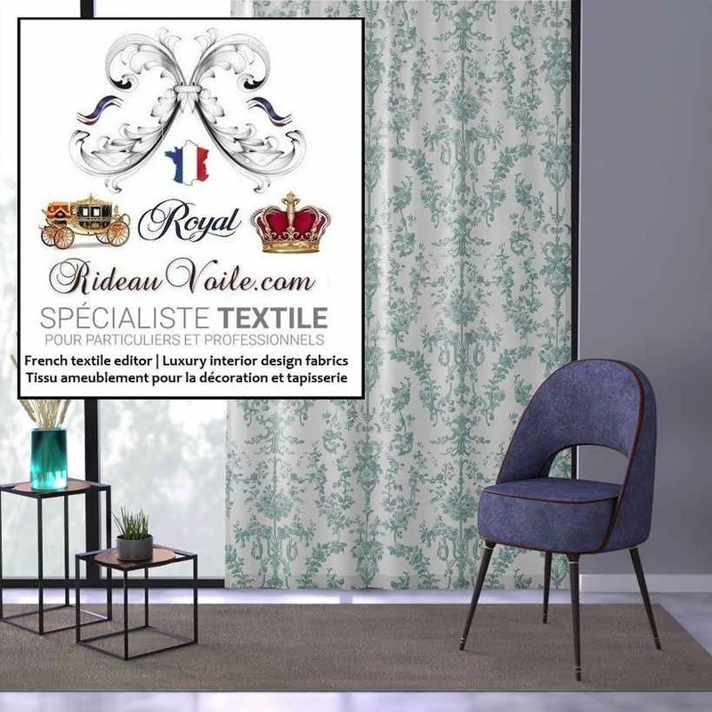 TOILE AMEUBLEMENT bleu Baroque mètre style Rococo imprimé florale confection rideau