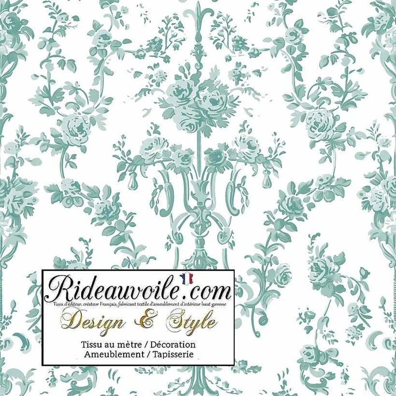 TOILE AMEUBLEMENT bleu Baroque mètre style Rococo imprimé florale confection rideau