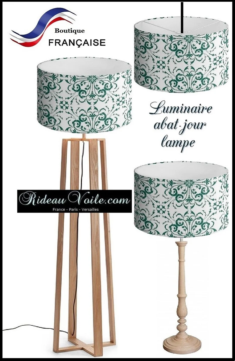 Abat-Jour-Deco : Abat-jour rond tissu style baroque vert sur mesure poser suspensions