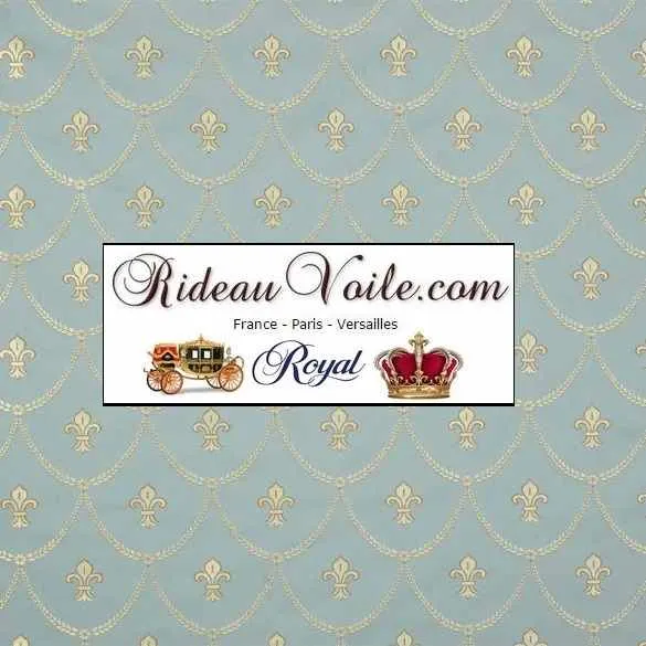 Tissu d'ameublement Jacquard Bleu Or style Empire motif Fleur de Lys au mètre