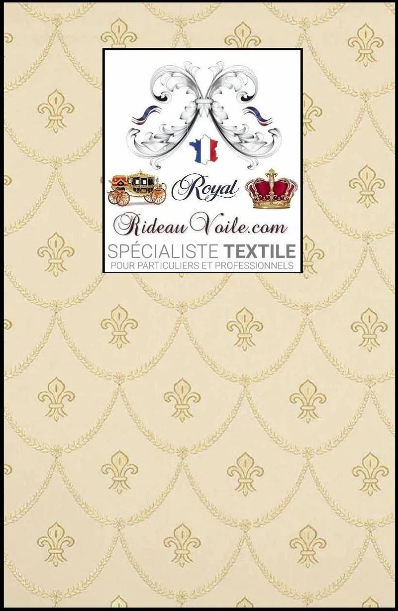 Tissu ameublement Jacquard crème style Empire motif Fleur de Lys au mètre