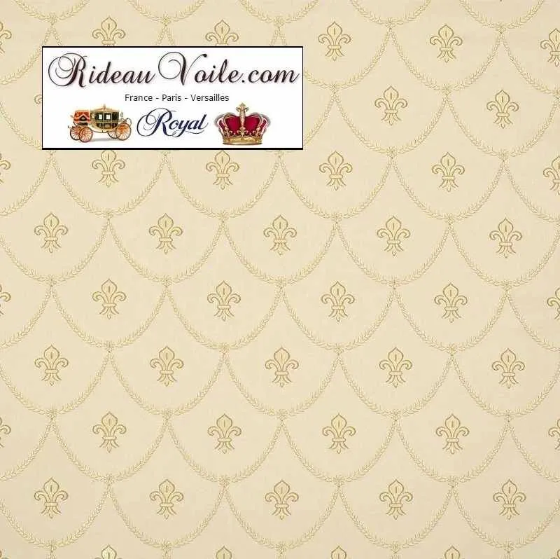 Tissu ameublement Jacquard crème style Empire motif Fleur de Lys au mètre