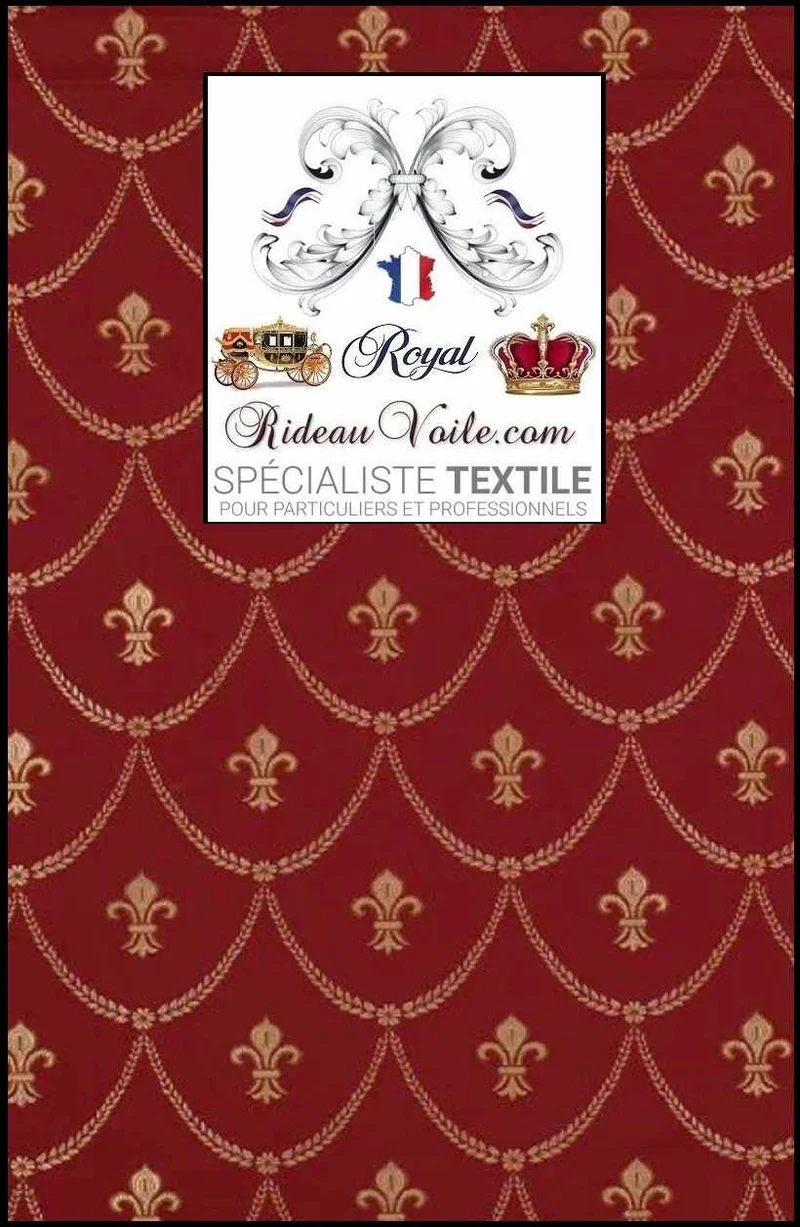 Tissu ameublement décoration tapisserie Jacquard rouge Empire motif Fleur de Lys