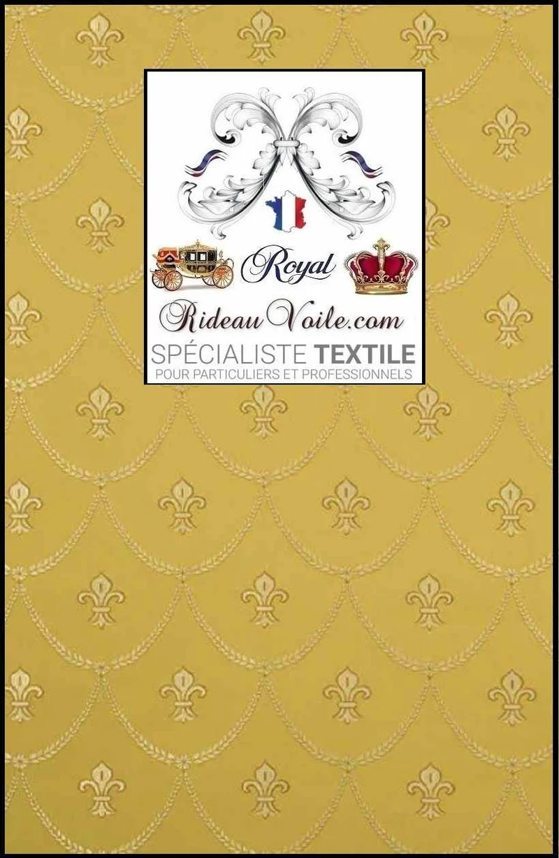 Tissu ameublement décoration tapisserie Jacquard jaune Empire motif Fleur de Lys