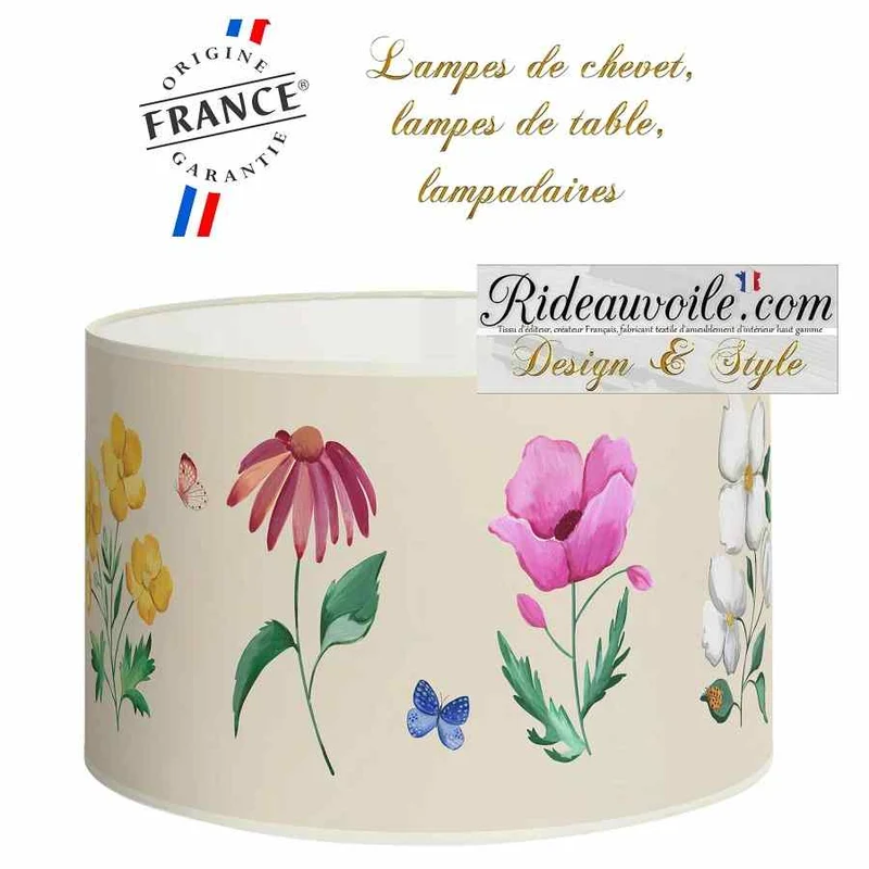 Luminaire à poser Abat-jour papier BEIGE imprimé fleurs papillon décoration d'intérieur