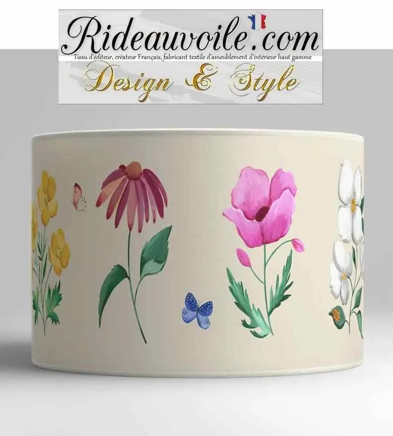 Luminaire à poser Abat-jour papier BEIGE imprimé fleurs papillon décoration d'intérieur