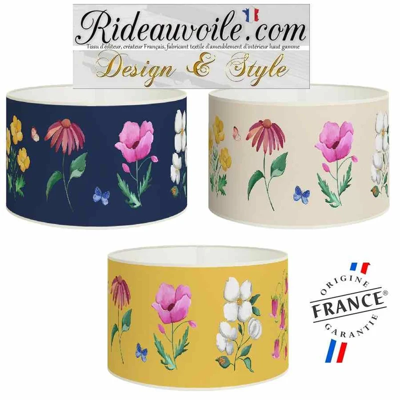 Luminaire à poser Abat-jour papier BEIGE imprimé fleurs papillon décoration d'intérieur