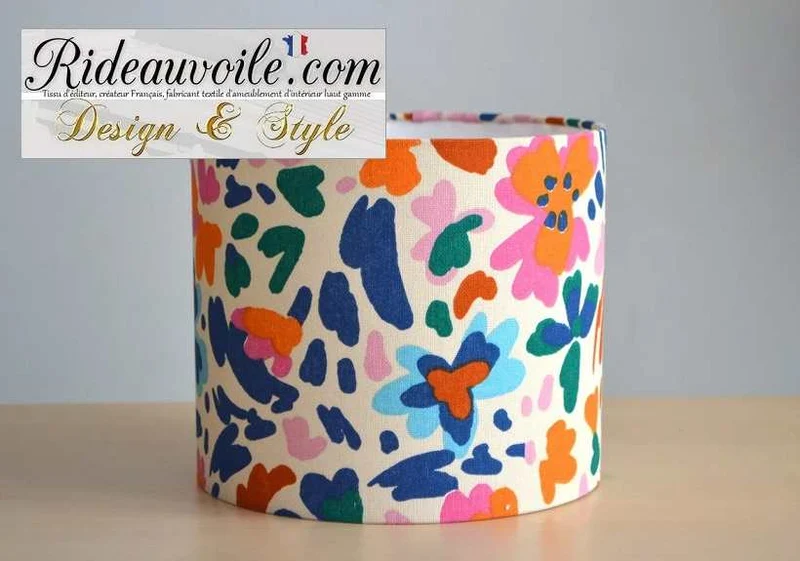 Luminaire sur mesure Abat-jour tissu coton printanier fleur multicolore bleu rose à poser