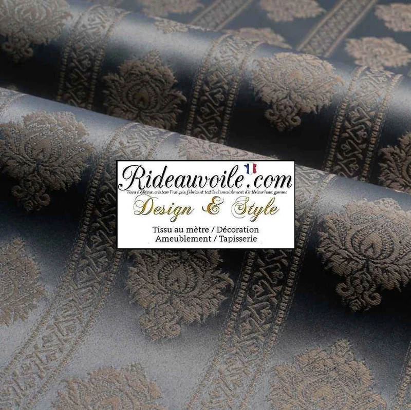 Tissu ameublement rayé Jacquard Damas Damasco floral Damassé gris cendré satin