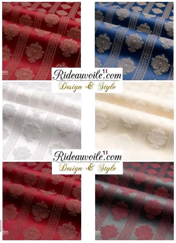 Tissu bleu clair Jacquard Damasco Damassé classique rayure florale mètre
