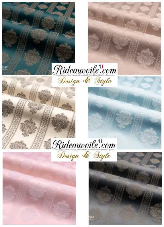 Tissu bleu clair Jacquard Damasco Damassé classique rayure florale mètre