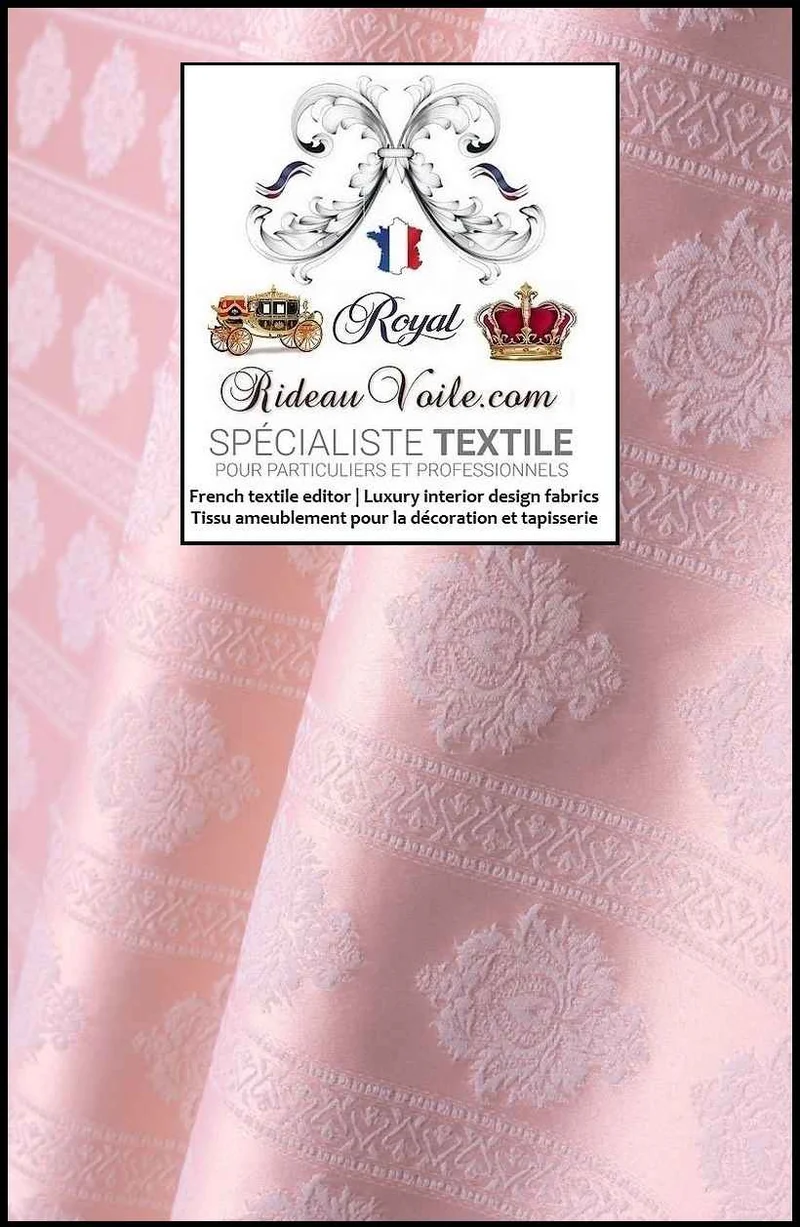 Tissu ameublement Jacquard Damas Damasco Damassé rose clair poudré satin