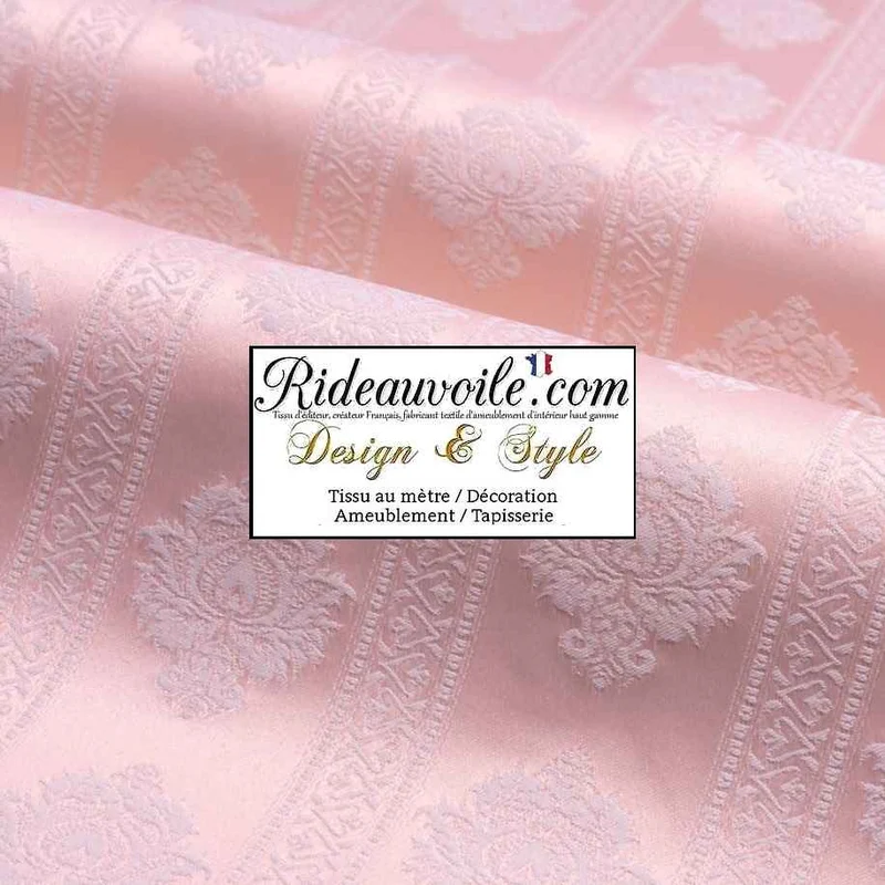 Tissu ameublement Jacquard Damas Damasco Damassé rose clair poudré satin