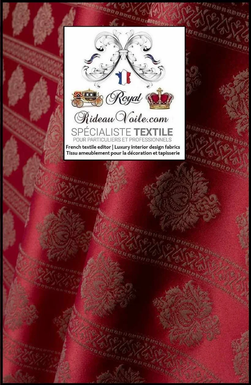 Tissu ameublement Jacquard Damas Damasco Damassé rayure florale rouge mètre