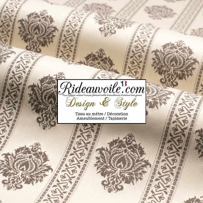 Tissu ameublement Jacquard Damasco Damassé classique rayure florale au mètre