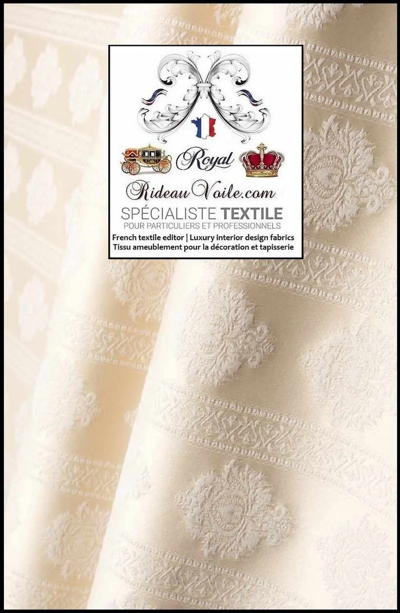Tissu ameublement Jacquard Beige Damasco Damas classique rayure florale au mètre