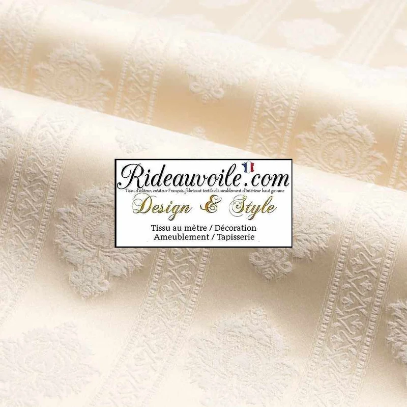 Tissu ameublement Jacquard Beige Damasco Damas classique rayure florale au mètre