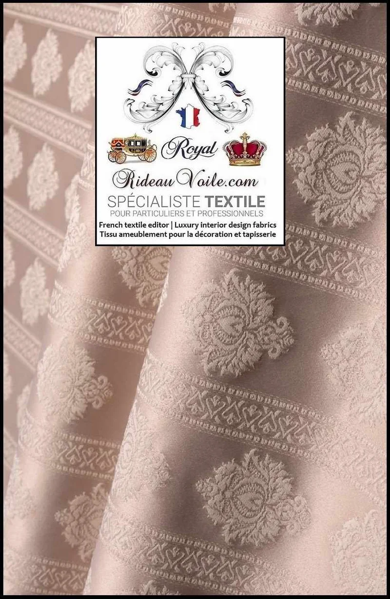 Tissu ameublement Jacquard Taupe Damasco Damas classique rayure florale au mètre