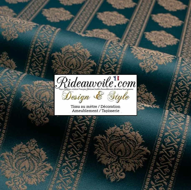 Tissu ameublement Jacquard Damasco Damas vert classique rayure florale mètre