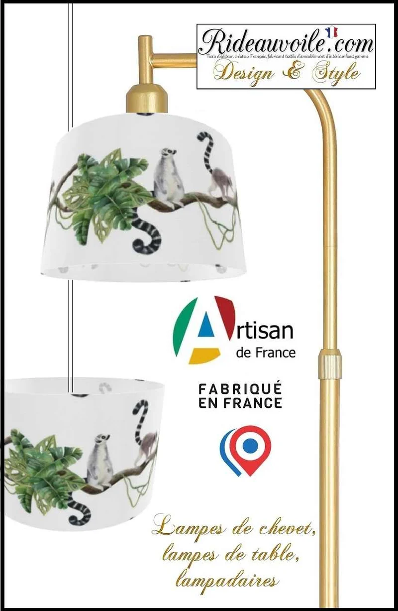 Abat-jour d'intérieur sur mesure tissu exotique motif Jungle singes branches feuilles vertes