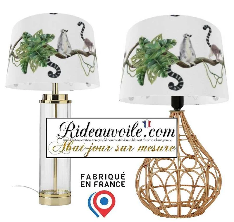 Abat-jour d'intérieur sur mesure tissu exotique motif Jungle singes branches feuilles vertes