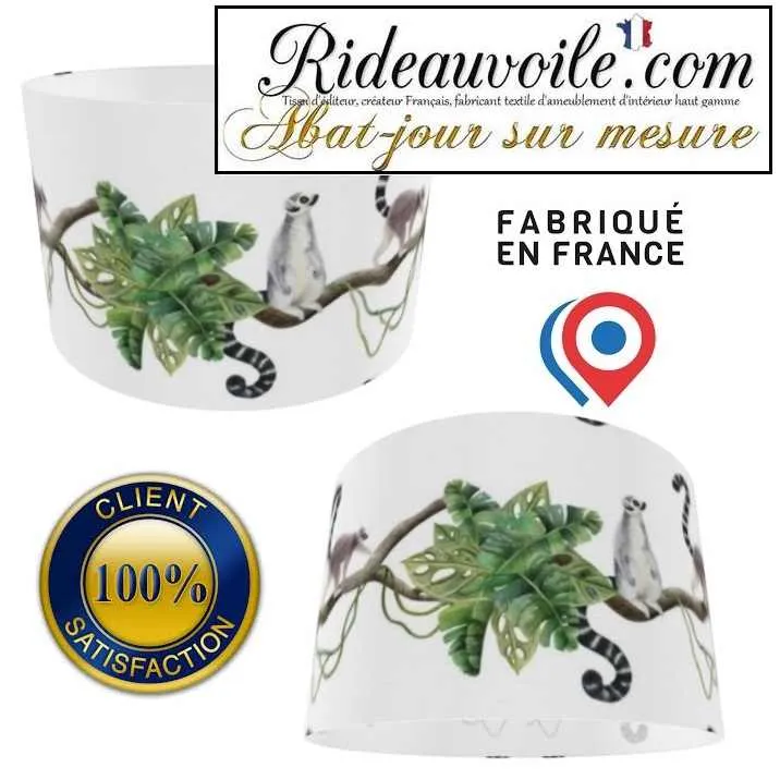 Abat-jour d'intérieur sur mesure tissu exotique motif Jungle singes branches feuilles vertes