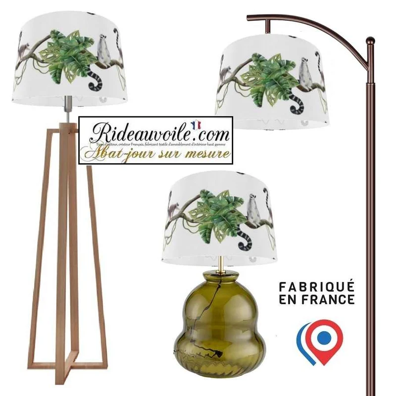 Abat-jour d'intérieur sur mesure tissu exotique motif Jungle singes branches feuilles vertes
