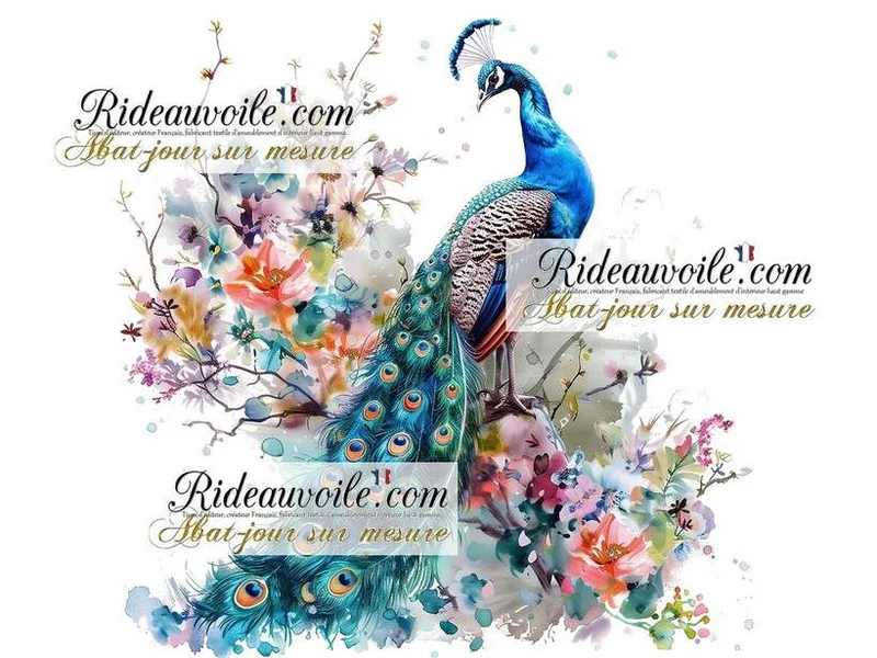Confection décoration abat-jour sur mesure tissu imprimé feuilles Fleurs oiseaux paons