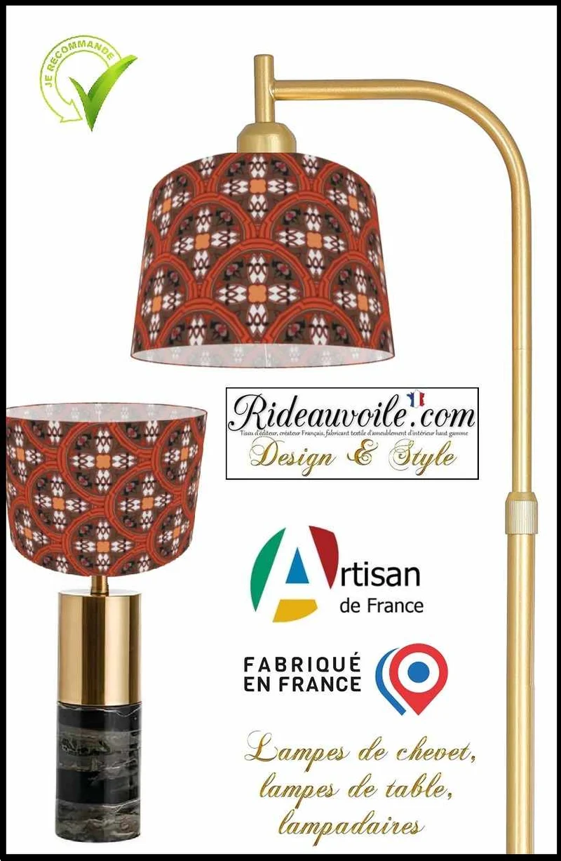 Fabrication Abat-jour sur mesure lampe, lampadaire tissu motif ethnique tribal rouge