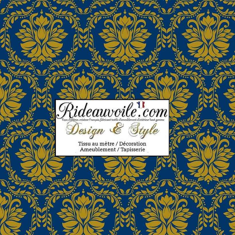 Création Abat-jour sur mesure tissu bleu or motif fleur floral - custom Lampshade