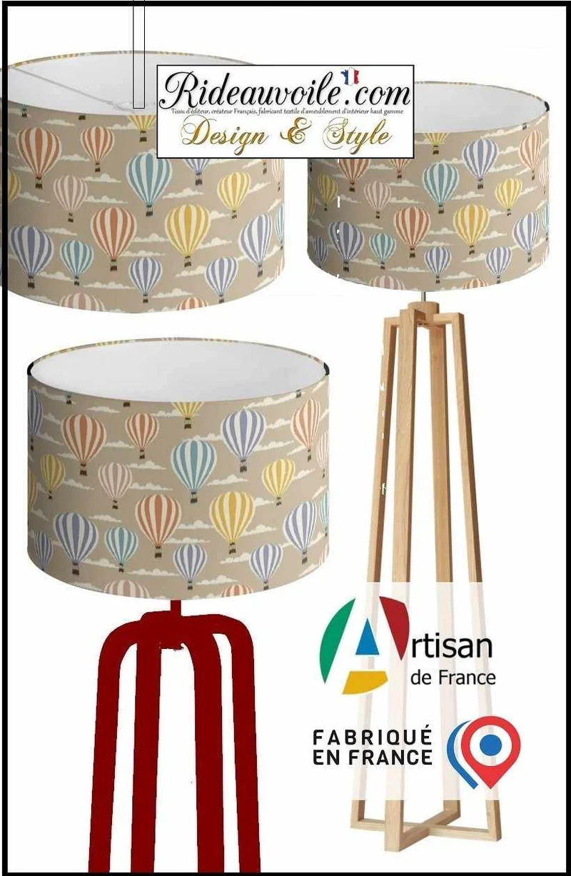 AbatJouriste luminaire sur mesure abat-jour tissu tapissier motif enfant Montgolfière