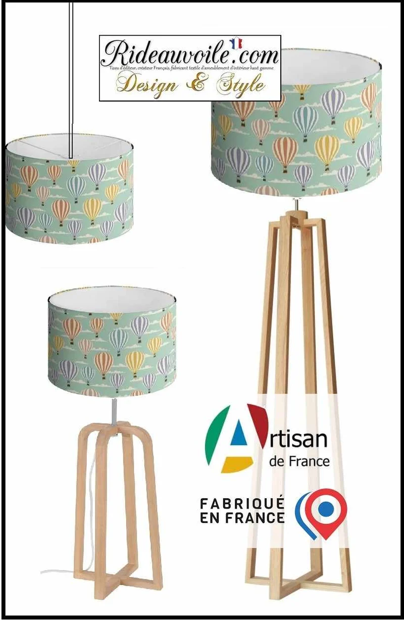 AbatJouriste luminaire sur mesure abat-jour tissu tapissier motif enfant Montgolfière