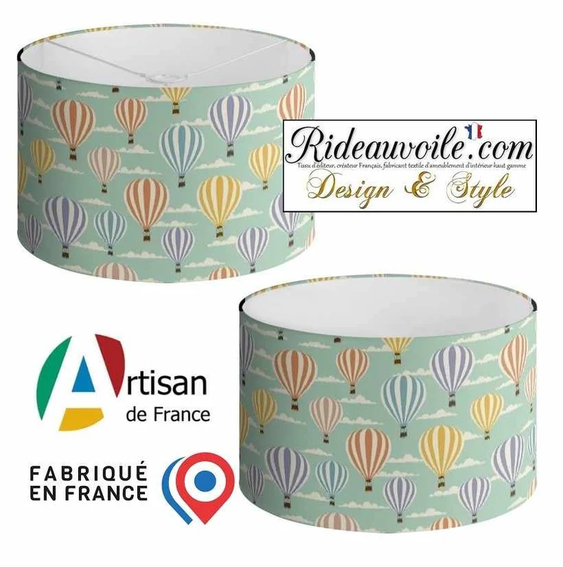 AbatJouriste luminaire sur mesure abat-jour tissu tapissier motif enfant Montgolfière