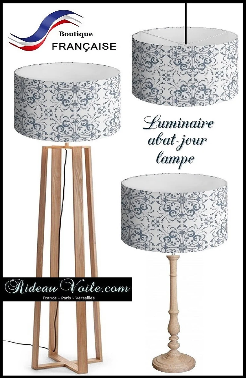 AbatJouriste luminaire sur mesure abat-jour tissu ignifuge motif floral Baroque gris