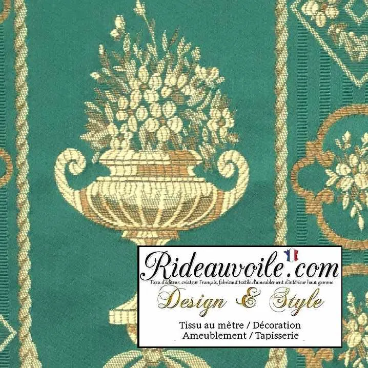 Tissu ameublement agencement rénovation au mètre couleur vert or Empire