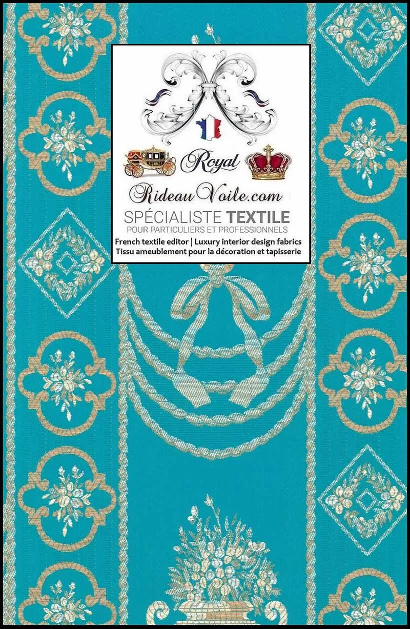 Tissu ameublement style Rococo déco d'intérieur Jacquard turquoise Or Empire