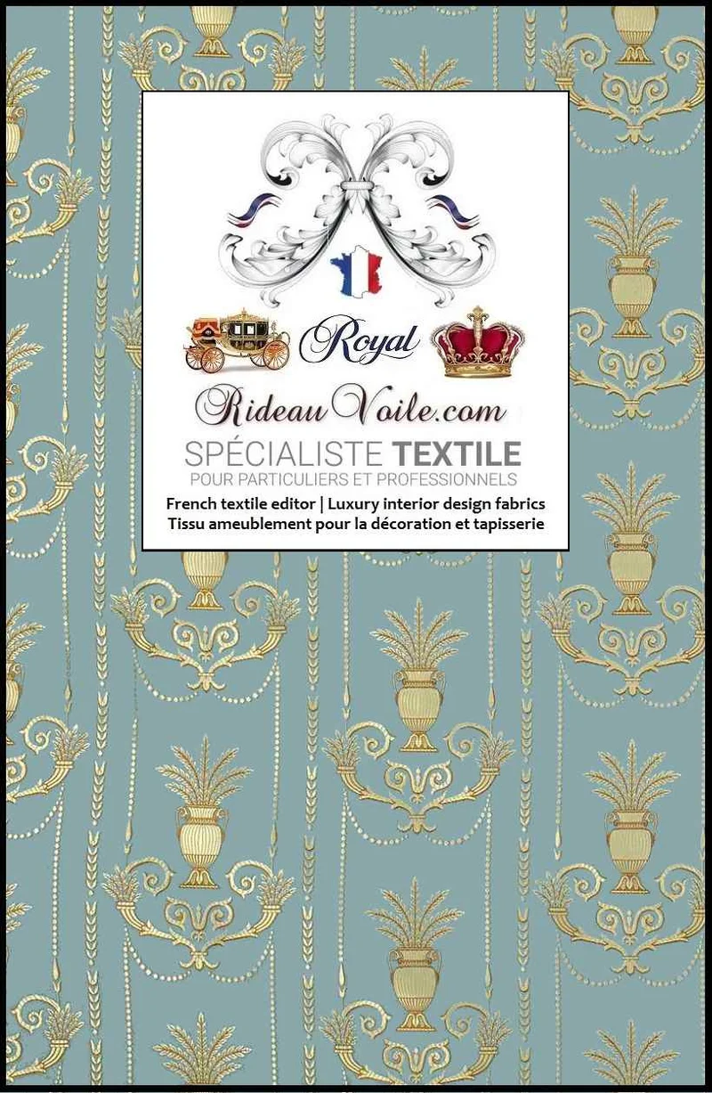Tissu ameublement Jacquard style Empire Or Bleu au mètre intérieur tapisserie rideau