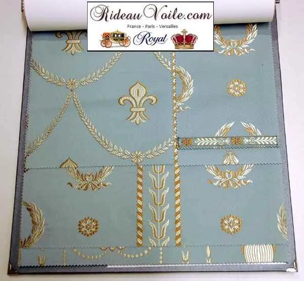 Tissu ameublement Jacquard style Empire Or Bleu au mètre intérieur tapisserie rideau