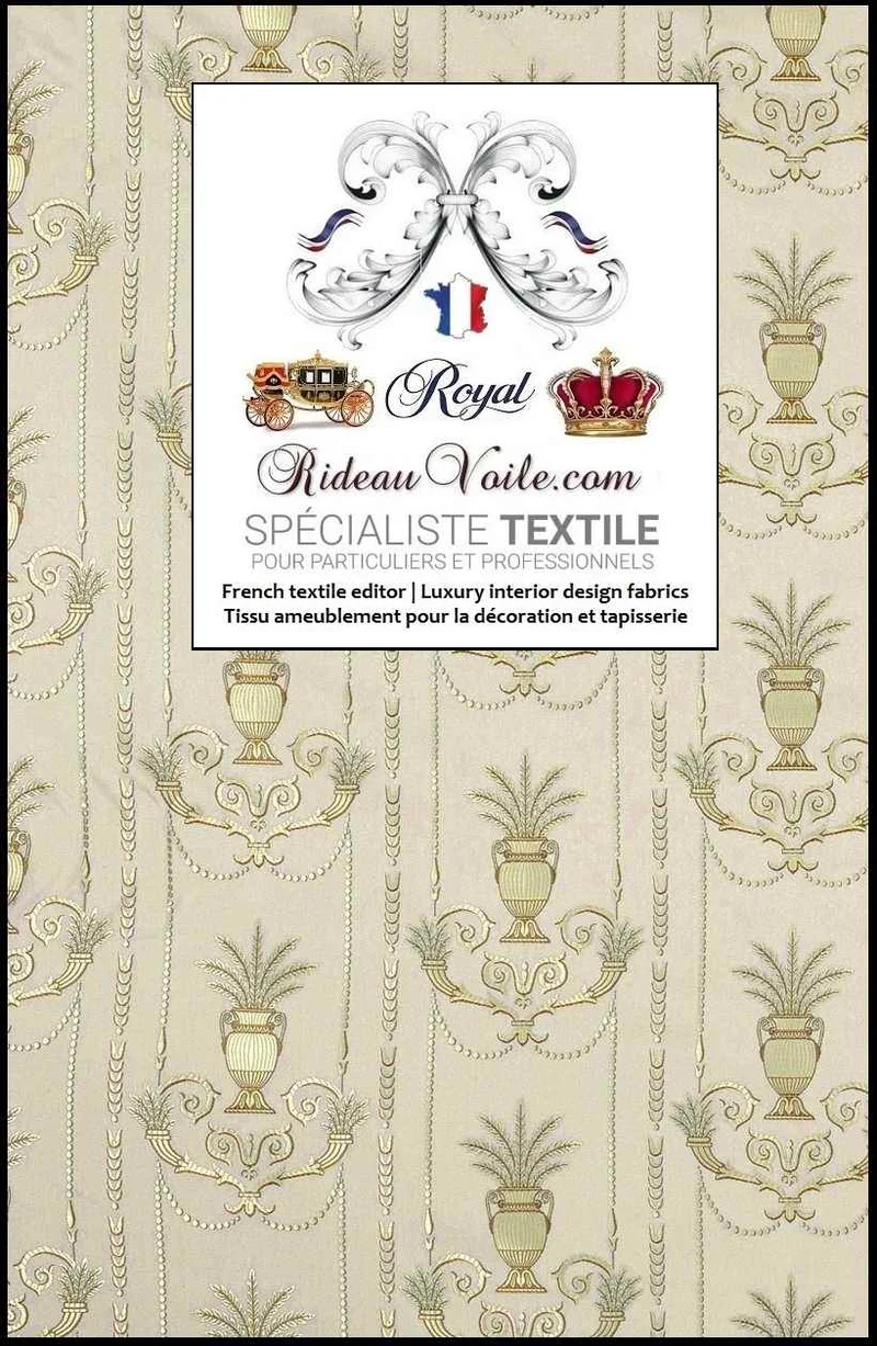 Tissu ameublement Jacquard style Empire Or Crème Ivoire au mètre intérieur tapisserie