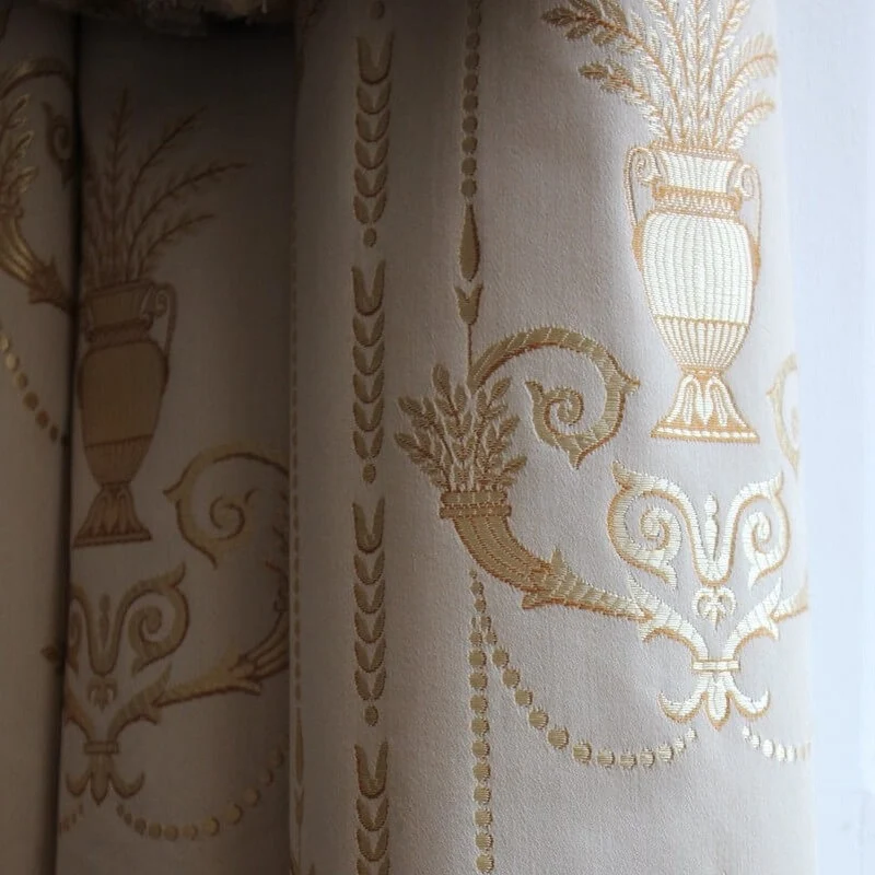 Tissu ameublement Jacquard style Empire Or Crème Ivoire au mètre intérieur tapisserie