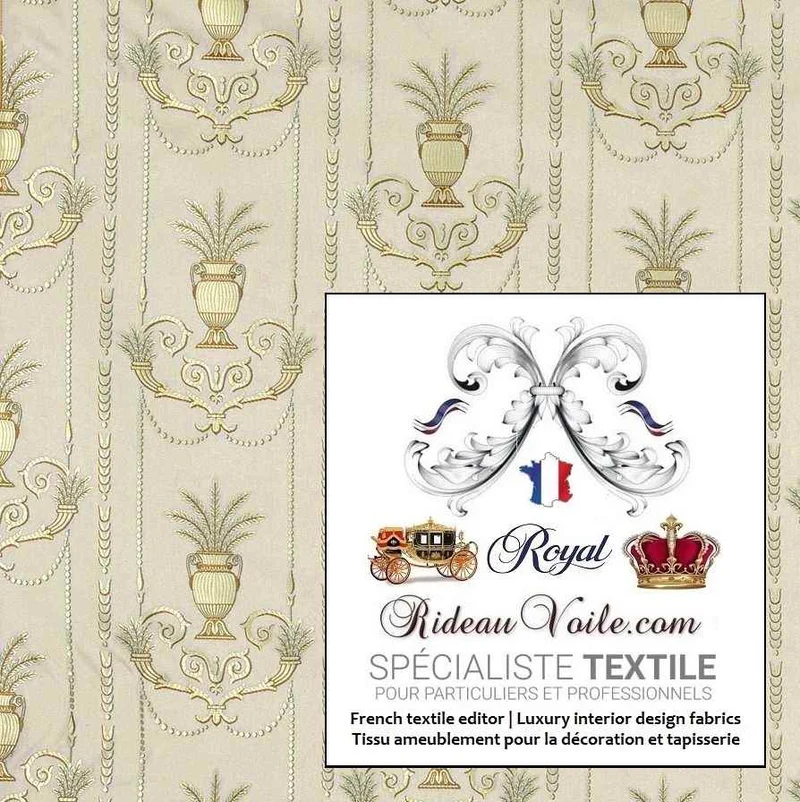 Tissu ameublement Jacquard style Empire Or Crème Ivoire au mètre intérieur tapisserie